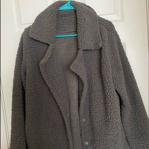 Gray Sherpa Button-Up Jacket